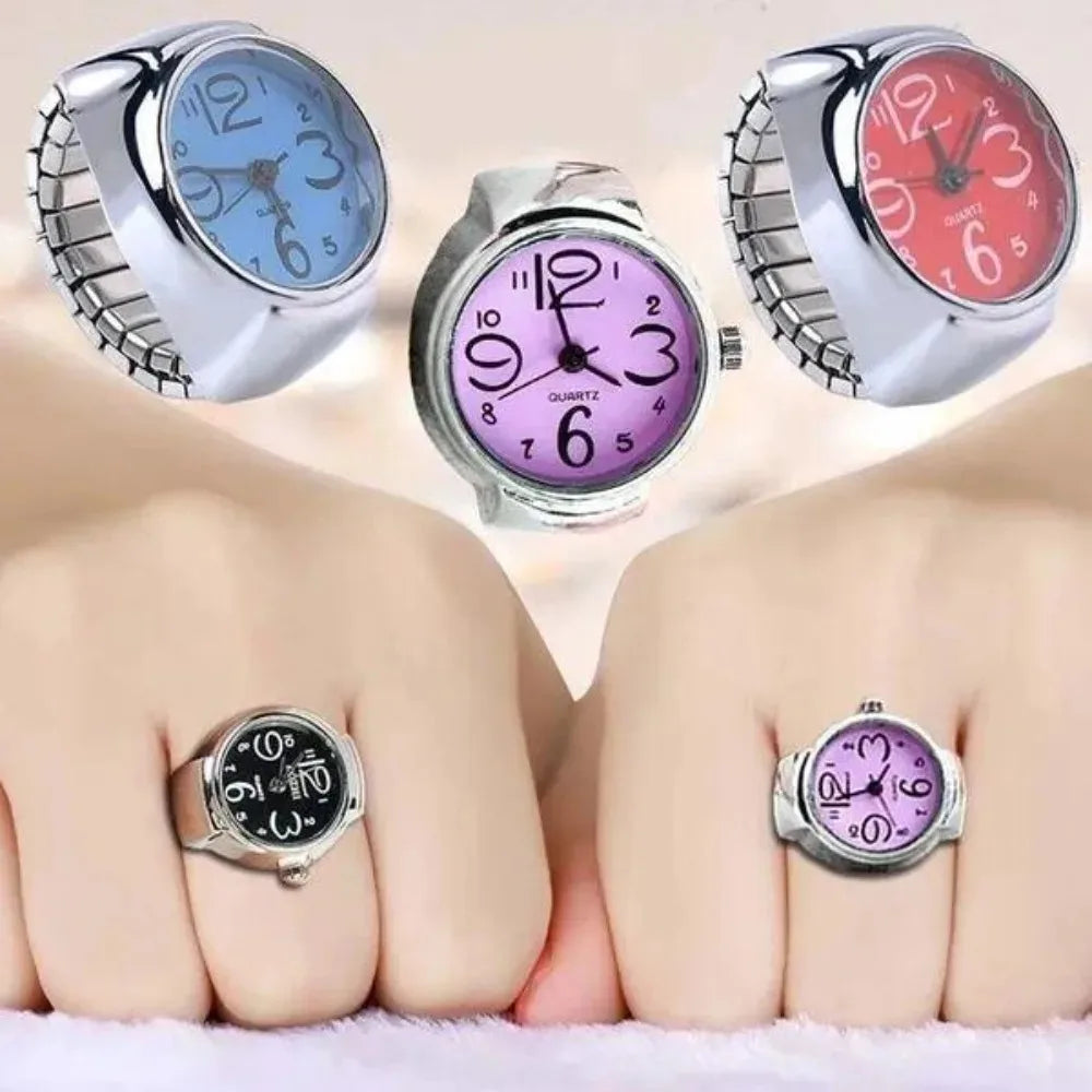 Mini Watch Rings Vintage Punk Elastic Strap Alloy Watches Women Men Couple Rings Jewelry Clock Roman Quartz Watch Rings