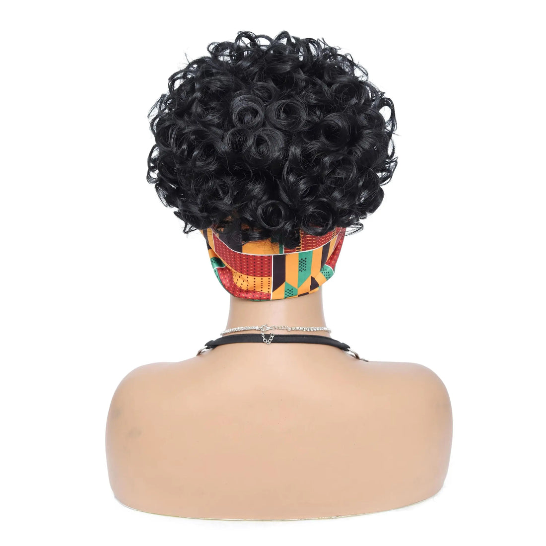 women's curly wig, made with African short ribbons and curly ribbons, black synthetic wig without curly bangs