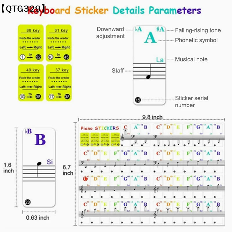 54/61/88 Key Piano Stickers Transpar Piano Keyboard PVC Sticker Piano Stave Electronic Keyboard Name Note Sticker Accessories[T]