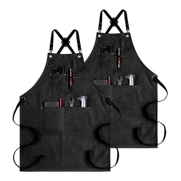 Multi-Pocket Work Apron for Handymen Heavy Duty Black Utility Apron with Adjustable Straps for Carpenter Mechanic Gardening
