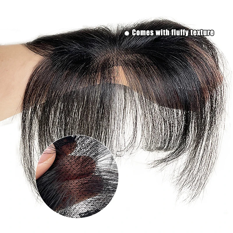 Full Human Hair Forehead HairPieces Clip in Bangs with Temple for Women Fringe Fake Bangs Hair Extensions Increase Hair Volume