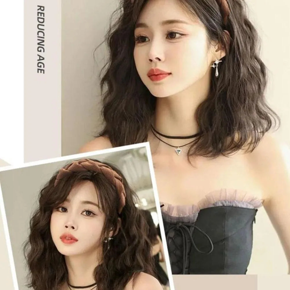 Cute Long Wavy Curly Headband Hair Extension U-Shape Hairpieces Synthetic Natural Fake Half Wig Women