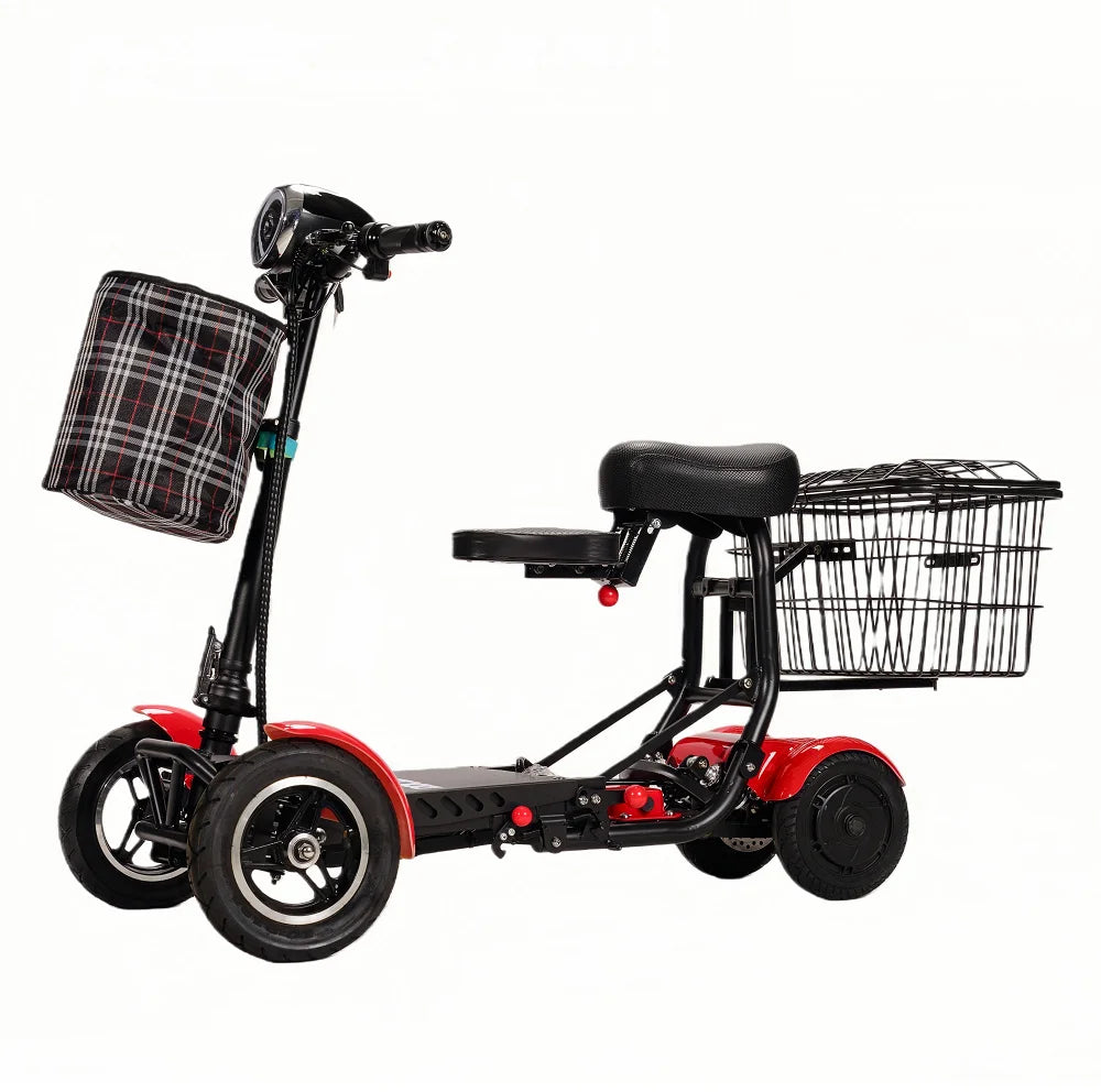Dual Motor Mini Disability Four-wheel Electric Scooter for Elderly Folding Lithium Battery Brushless 6AH Waterproof Mobility