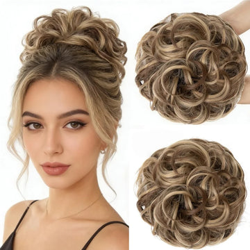 8 inches Human Hair Large Messy Bun Hair 25g Piece Wavy Curly Scrunchies Hair Extensions Thick Updo Hairpieces for Women