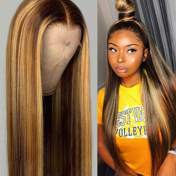 New style wig for women Brown and gold piano long straight hair wig with long bangs