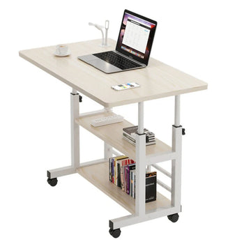 Height Adjustable Mobile Laptop Standing Desk — Multi-Layer Storage, Swivel Wheels, Bedside Table
