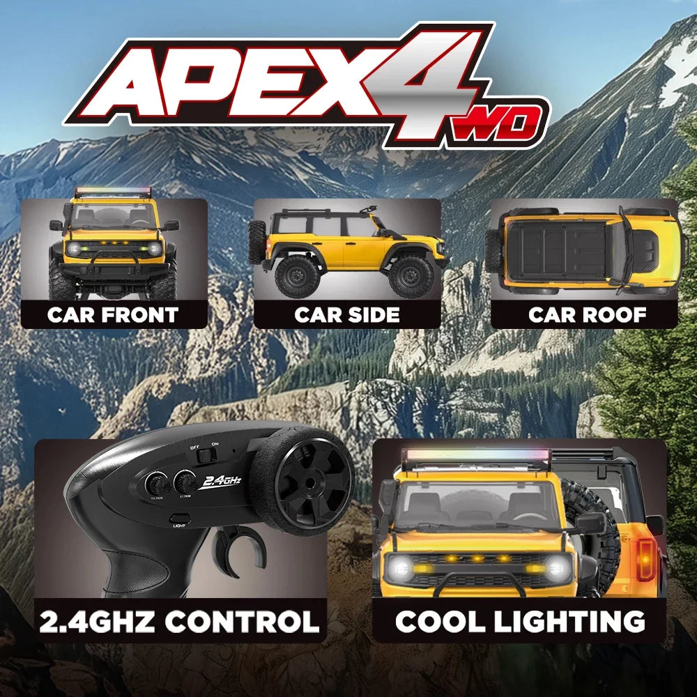 HB R1601 RC Car 1:16 2.4G 4WD Off-Road Remote Control Cars with LED Crawler Trucks Climbing Vehicle Model Toys for Kids Adult