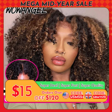 WOWANGEL 250% Kinky Curly Glueless Wigs 1B/27 Highlight Colored Wigs 5X5 HD Lace Closure Human Hair Wigs Pre Plucked For Women