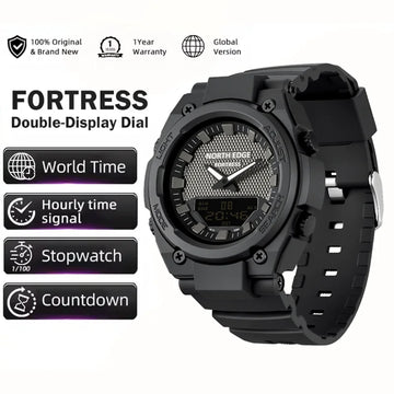NORTH EDGE FORTRESS 2026 Men's Military Digital Watch Outdoor Sports Waterproof 50M Watches World Time Countdown LED Wristwatch
