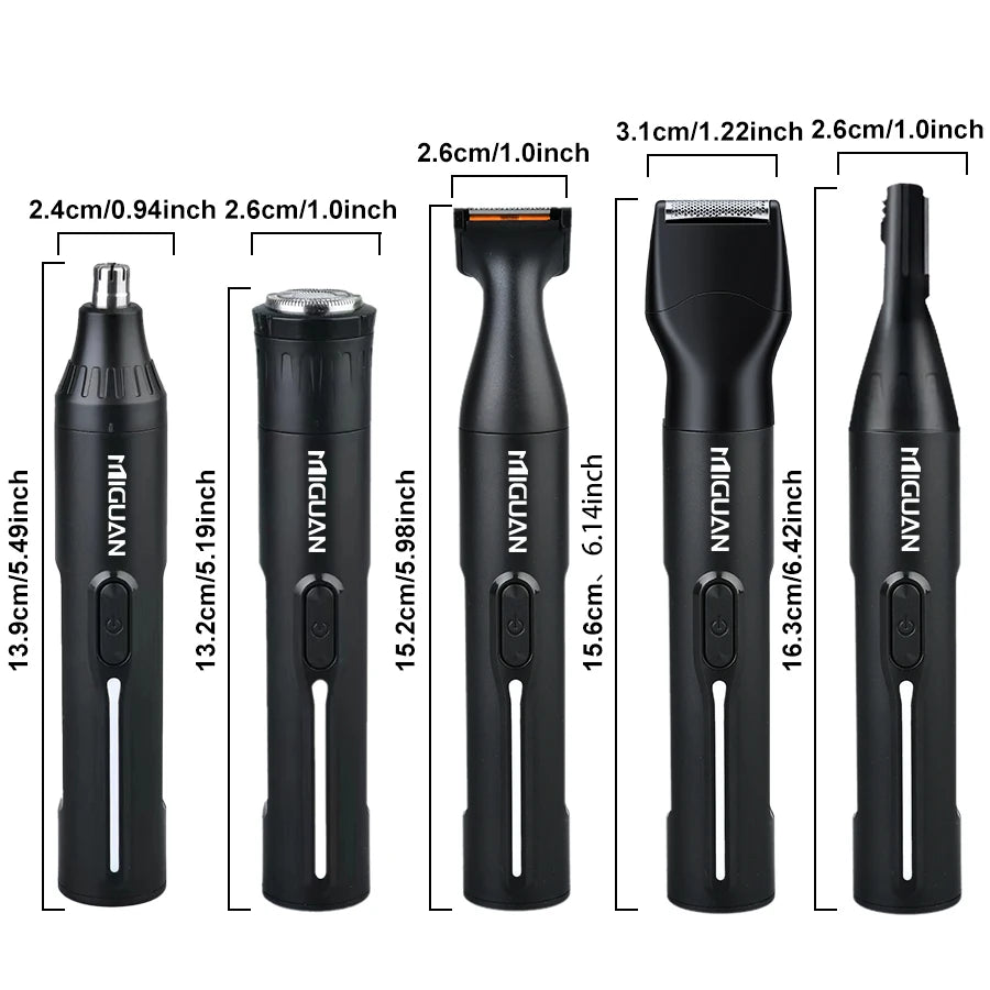 5-in-1 Professional Grooming Kit, USB Rechargeable Nose & Ear Hair Trimmer, Beard and Eyebrow Razor，