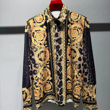 Long Sleeve Hawaiian Shirt Royal Golden 3D Print Shirt Men/Women Fashion Casual Leopard Luxury Shirts European American Style