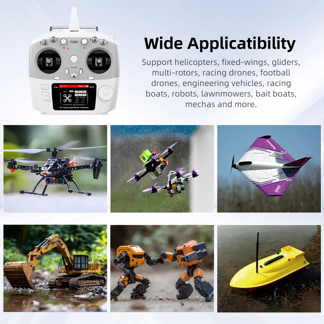 Radiolink T12D 12-Channel 2.4GHz RC Transmitter with R12F Receiver & ELRS Module Support