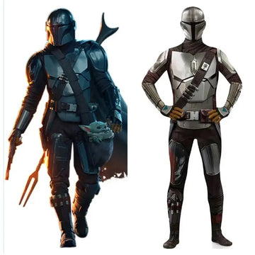 SW The Mandalorian Jumpsuit 3D Bodysuit with Head Cover Cosplay Costume Halloween Masquerade Performance Outfits for Adult Kids