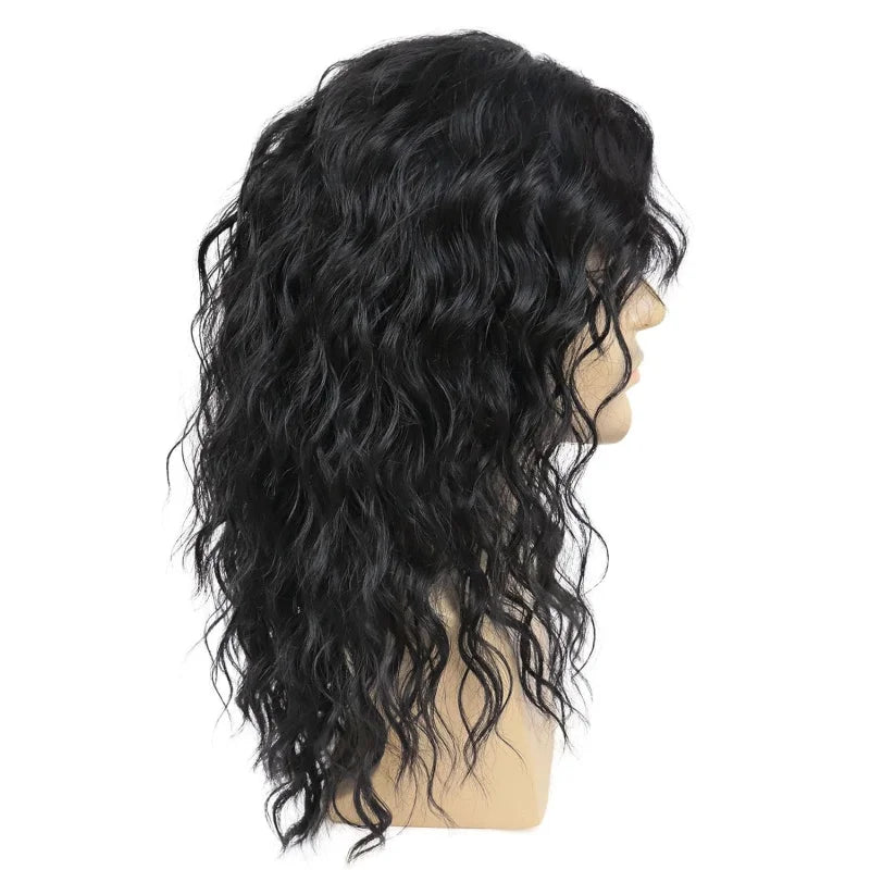 70s 80s Rocker Wigs for Women/Men Long Curly Synthetic Wig Natural Color Halloween Costume Anime Wig with Bangs