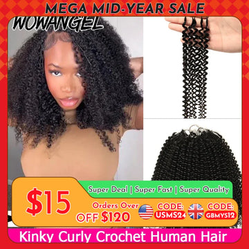 Afro Kinky Curly Feather Crochet Human Hair Extensions Knotless Pre-Separated Crochet Boho Braids Invisible Knots For Women