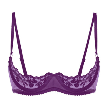 Womens Lingerie Sexy 1/2 Cup Bras Open Nipple Bra Top Sheer Floral Lace Underwire Underwear Adjustable Straps Unlined Brassiere