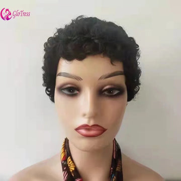 Short Curly Human Hair Wigs for Women Full Machine Made Pixie Cut Brazilian Virgin Hair Wig for Daily Use 27/Natural Color