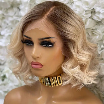 Women’s Wig Short Wave Bob Blonde Wigs Synthetic HD Lace Front Wigs Highlight Glueless Ready To Wear for Daily Party Cospaly Use