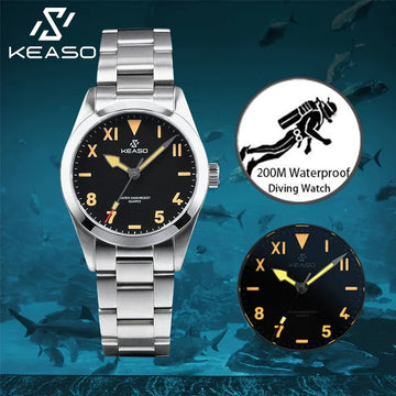 KEASO Top Men's Dive Watches MIYOTA 2035 Quartz Movement Sapphire C3 Luminous 200M Waterproof Sports 316L Solid Steel Watch