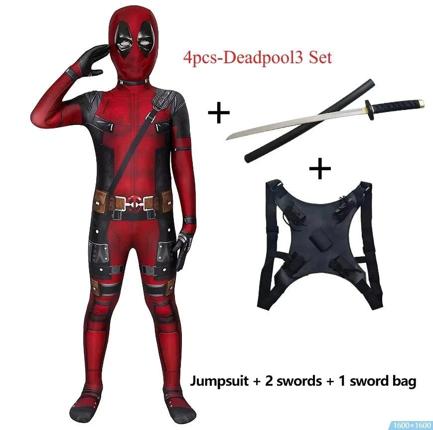 High-quality PU Deadpool Superheroes Child Costume Halloween Cosplay Costume Deadpool Suit Jumpsuit Superhero Deadpool  Costume