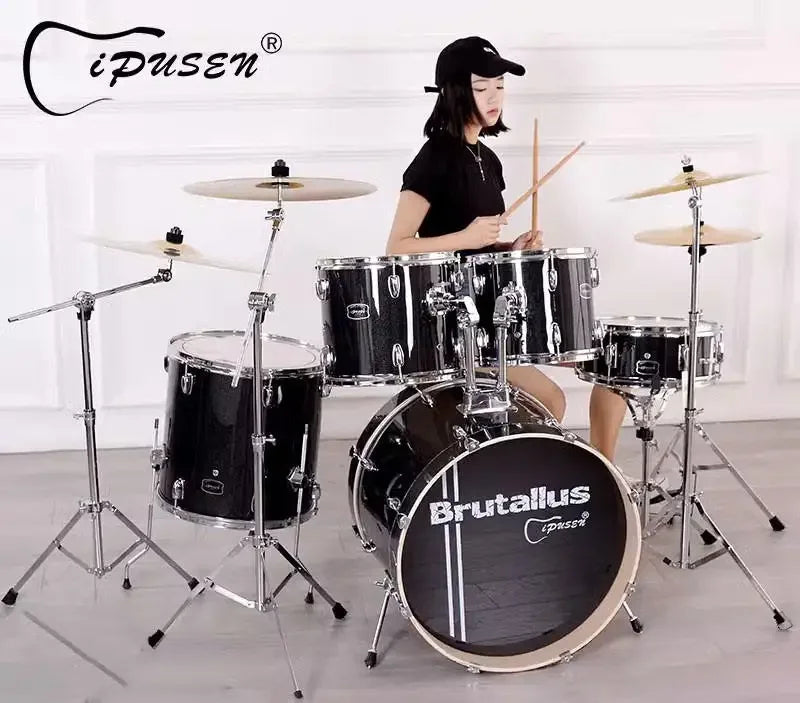 Professional 5-Piece Drum Set 6-Ply Maple 4-Ply Poplar Jazz Acoustic Drums with Cymbals for Stage Concert Band Performance