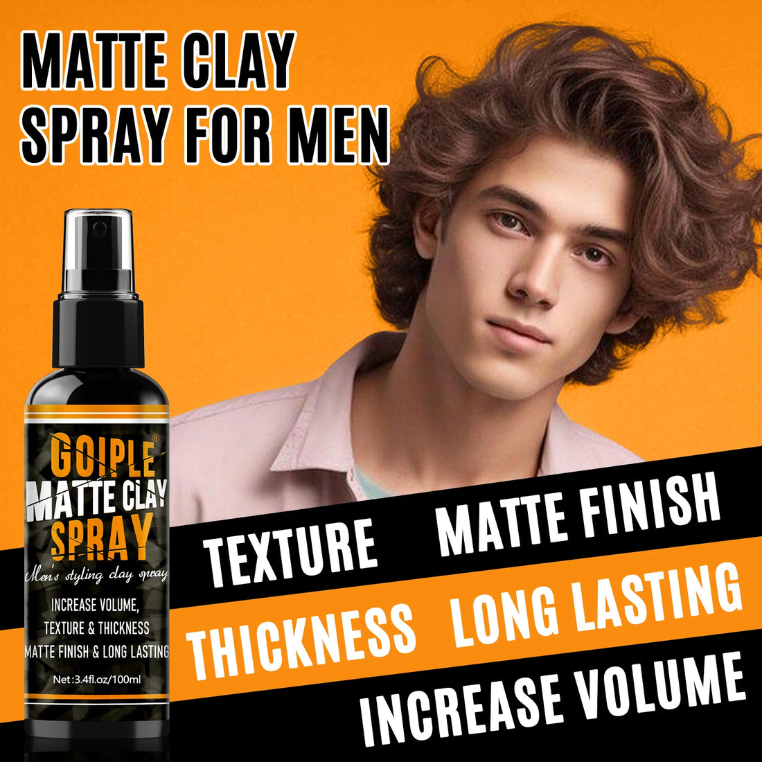 Goiple 4PCS Men's Hair Styling Kit Matte Clay and Sea Salt Spray Bundle Strong Hold Texturizing Spray for Natural Matte Look