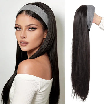 Women’s Fashion Half Wig with Grey Headband & Long Straight Synthetic Hair, Natural Look for Daily Use