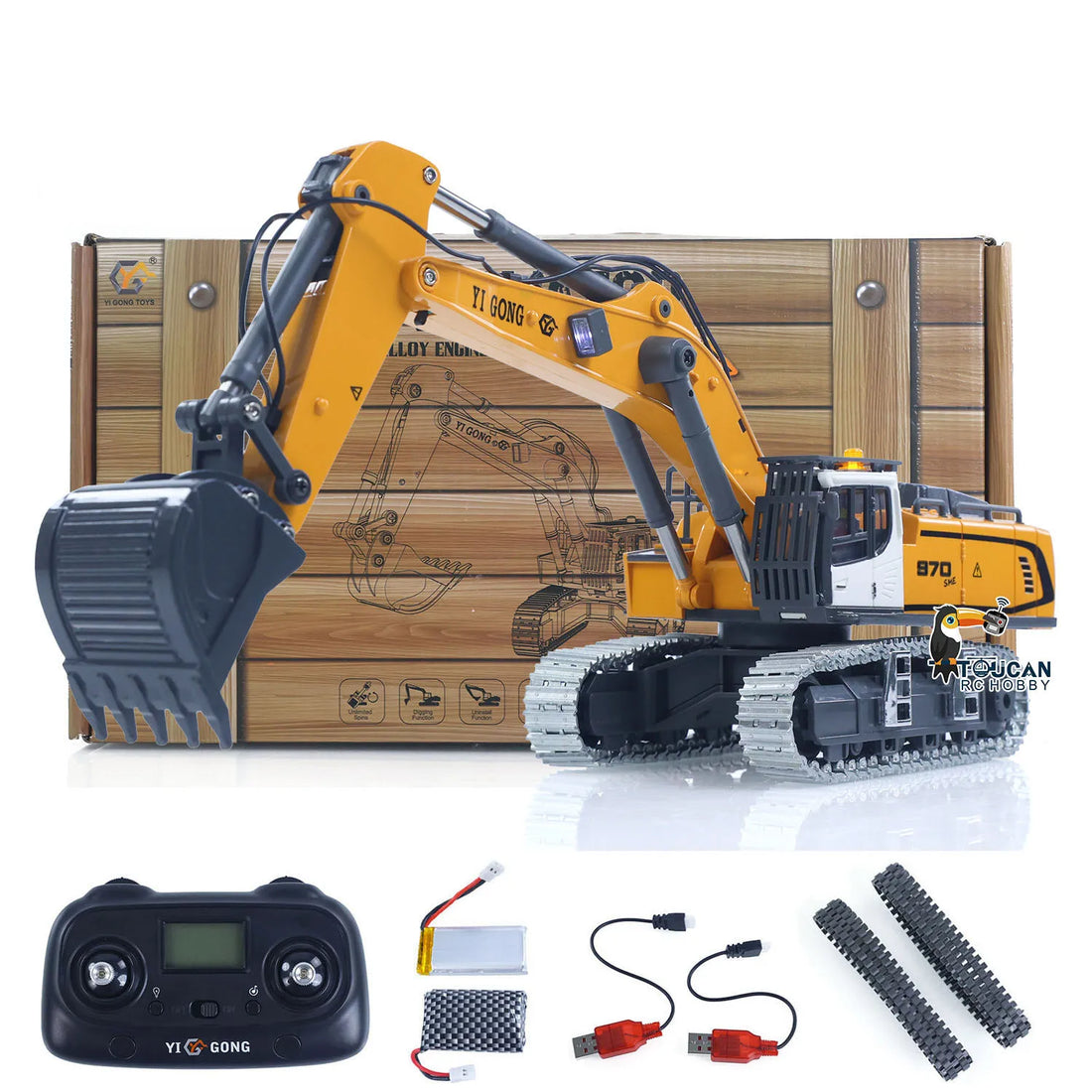 970 RC Excavator 1/50 Engineering Vehicle Remote Control Electric Lifting Digger Metal Bucket Tracks Light Sound RTR Battery
