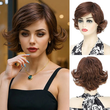 Wig for women, natural full head style, curly hair, short curly hair, hair cover Synthetic fiber wig