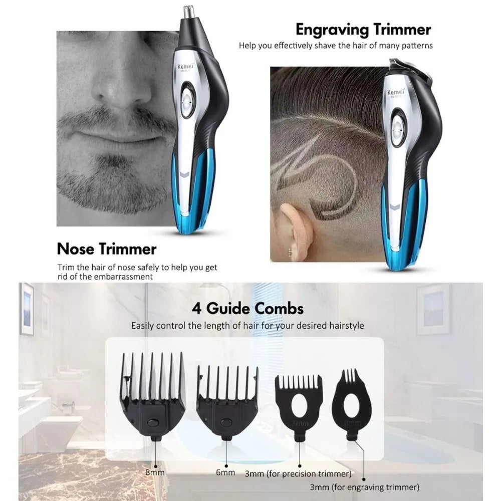 Rechargeable Cordless Hair Clipper Trimmer Grooming Kit for Men Beard Razor Styling Tools Ear Nose Hair Removal
