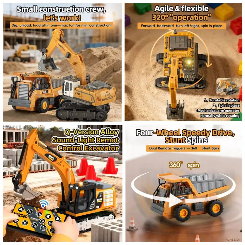 1:64 2.4G RC Mini Alloy Car Forklift with Trailer Excavator Desktop Game Remote Control Engineering Lift Truck Child's Toy Gifts