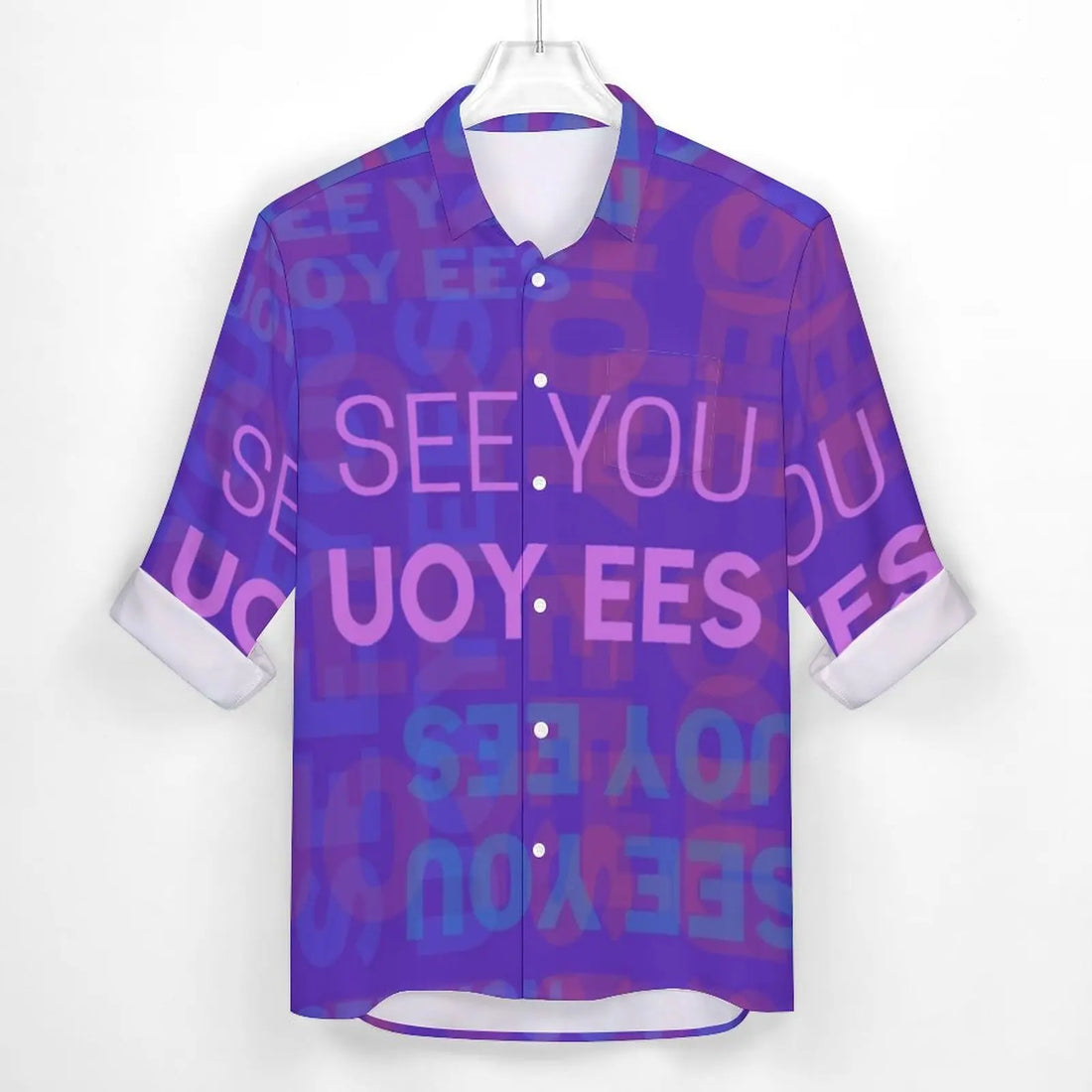 Backwards Letter Shirt Autumn Word See You Print Casual Shirts Man Fashion Blouses Long Sleeve Pattern Street Top Plus Size