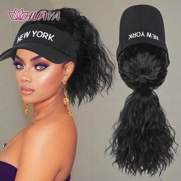 Synthetic Hair Extensions Ladies Curly Ponytail Wigs Hat Connected Head Cover Peaked Cap Visor Wig For Women Use Spring Summer