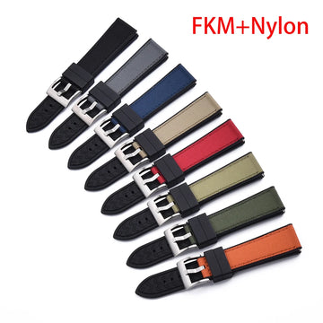 High Quality FKM Canvas Watch Strap 20mm 22mm Hybrid Fluoro Rubber Nylon Watchbands Quick Release For Each Brand Diving Watches