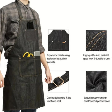 Lightweight Denim Fabric Apron Tool Apron with Pockets Waterproof Waxed Canvas Apron for Men and Women Adjustable Work Apron