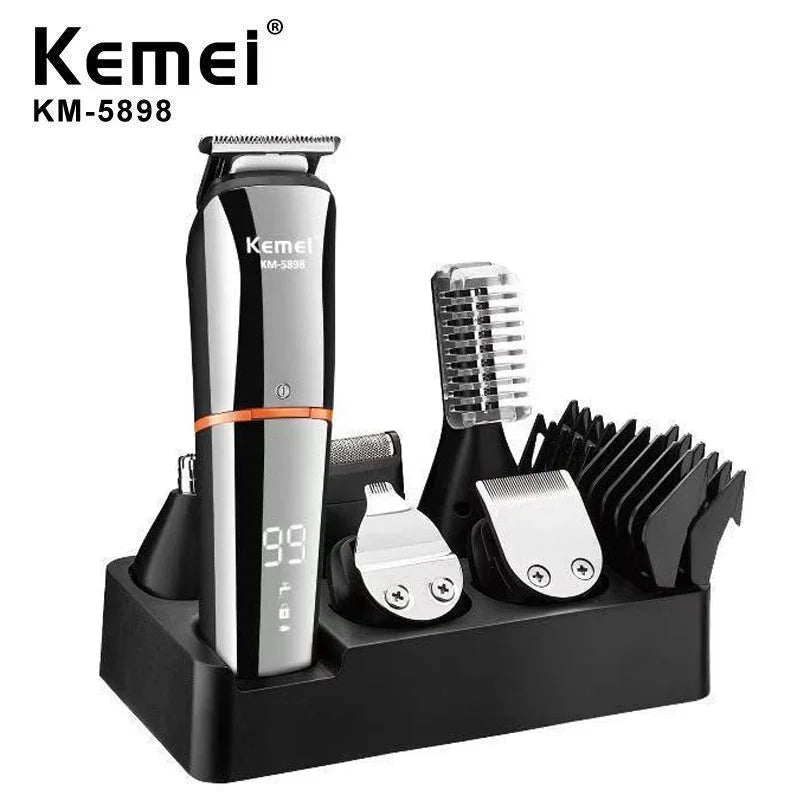 Kemei KM-5898 Washable Grooming Kit Electric Shaver Hair Trimmer Facial Beard Clipper Rechargeable Body Hair Cutting Machine