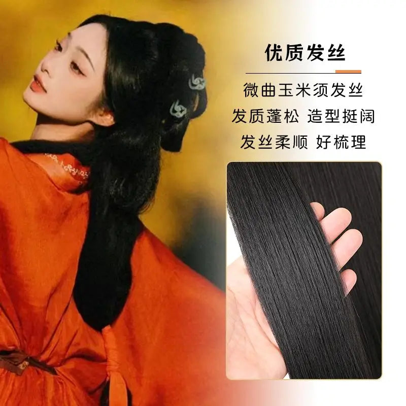 Hanfu Wig Ancient Style Integrated Warring States Robe Volume Pad Updo Hair Bun Wei Jin Dynasty Headwear Women Cosplay