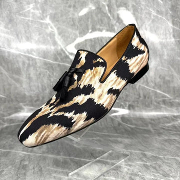 Men's Canvas Leopard Print Tassel Loafers