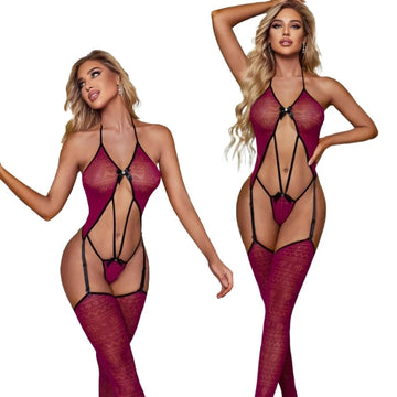 Womens Sexy Mesh Lingerie Sets Bras and Panties Exotic Apparel Sexy Slimming Bodystockings Garter Erotic Lace Underwear Bodysuit