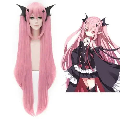 Seraph of the end Krul Tepes Cosplay Wigs Pink Women Heat Resistant Synthetic Hair Perucas Cosplay Wig +Wig Cap
