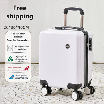 14-Inch Small Luggage Can Go On The Plane Without Checking, With A Password Lock, Leather Suitcase, Travel Trolley Case
