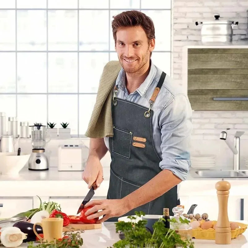 1/2PCS Household Canvas Apron Oil-proof Can Wipe Hands Kitchen Cooking Men Women Adult with Tool Pockets Coffee Over Apron