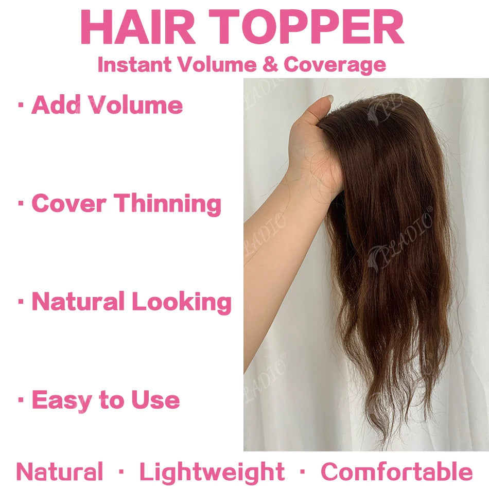 Real Human Hair Toppers for Women Clip In Natural Wave Breathable Mesh Base Top Hair Extensions for Thinning Hair Add Volume