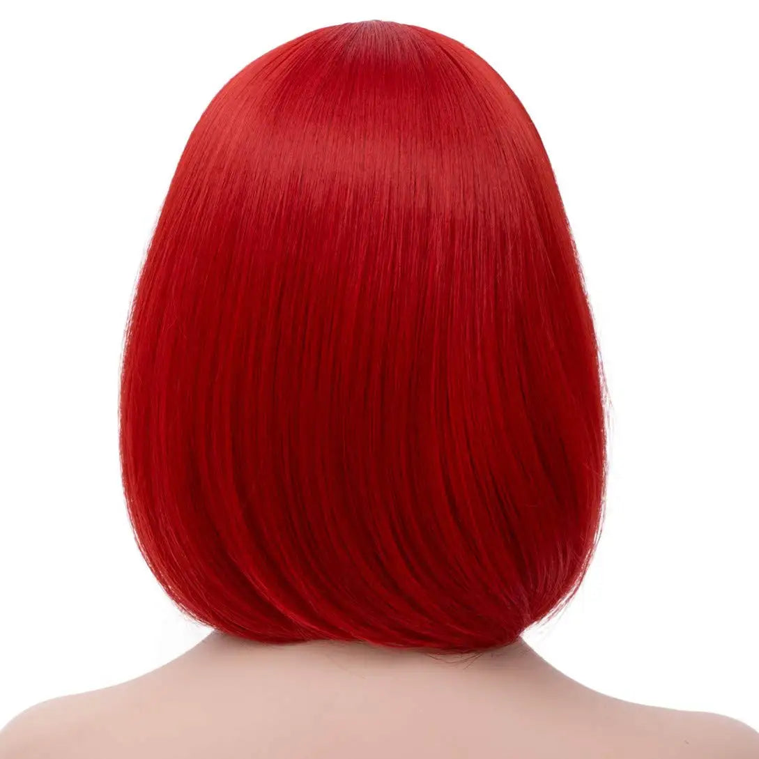 Red Wigs for Women Short Red Bob with Bangs Natural Cute Synthetic Straight Wigs for Daily Party Halloween