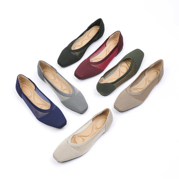 Flat shoes,summer women's mesh breathable anti slip rubber sole fashionable soft lightweight solid color square shoes 2023New