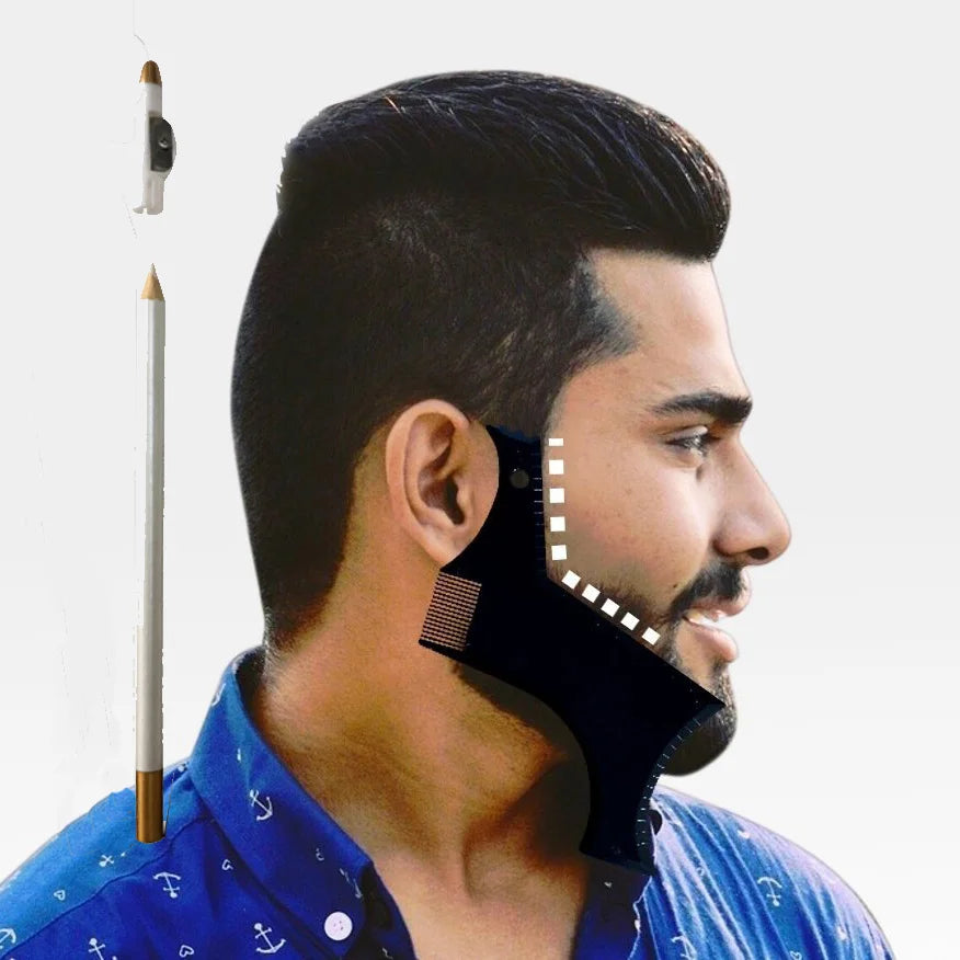 2Pcs Men's Beard Grooming Kit with Pencil And Comb Set Hairdressing Tool for Moustache Shaping Styling Template Ruler Combs