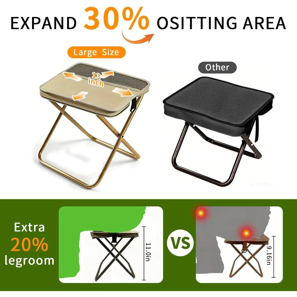Large Portable Folding Stool for Outdoor Leisure, Camping, Hiking, Fishing – Shoulder Bag Storage