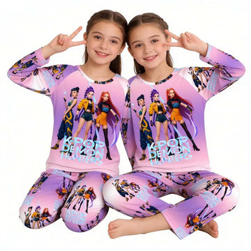 Kpop Children's Pajamas 2pcs Long Sleeve T-shirt + Pants Homewear Clothing Kids Cartoon Sleepwear Girls Pijamas Kids Sleepwear