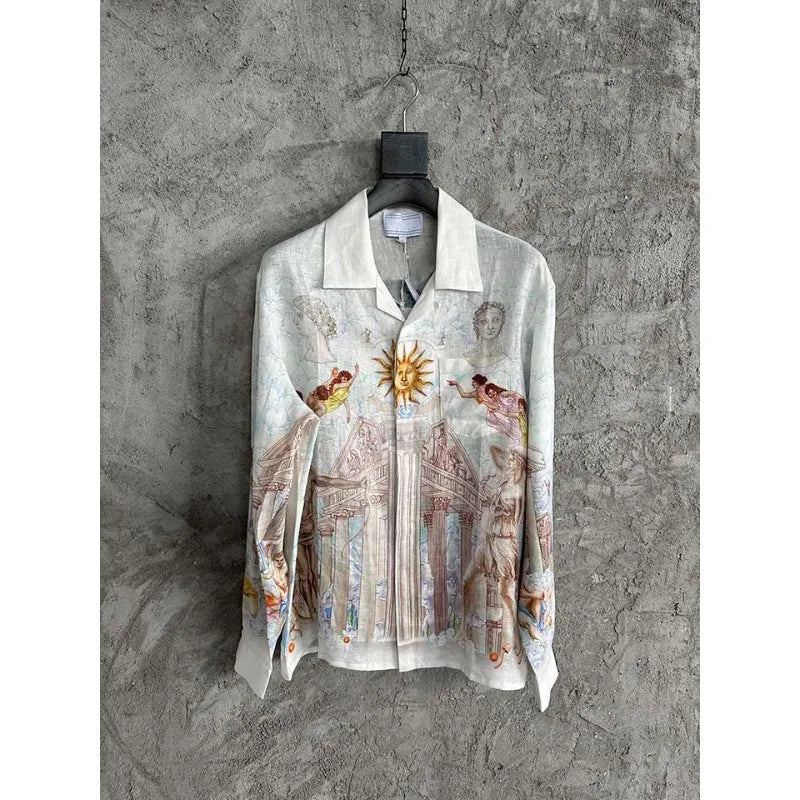Version  Printed Women Men Long Sleeve Shirts Loose Fit Oversized Men Casual Shirts Cotton&Silkt shirtsshirtsa shirtmen shirt