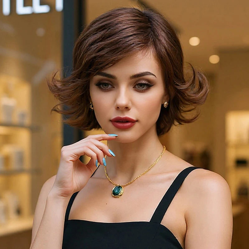 Wig for women, natural full head style, curly hair, short curly hair, hair cover Synthetic fiber wig